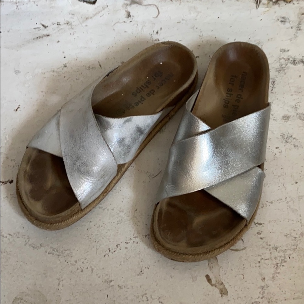 Vintage Metallic leather slides